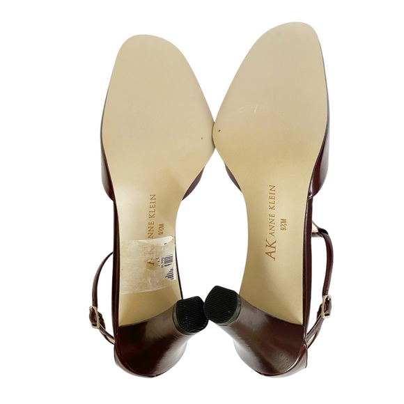 NEW Anne Klein Maroon Brown Leather T-Strap Heels Shoes Classic Size 9.5 - Picture 7 of 14